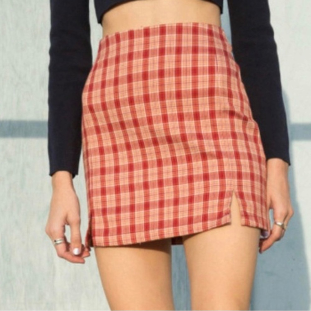 Brandy Melville red plaid cara mini skirt
